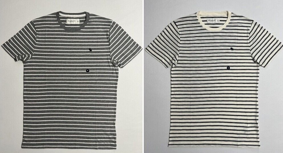 Abercrombie & Fitch Men’s Striped Crew Neck A&F Logo T-Shirt Tee XS S M L XL XXL