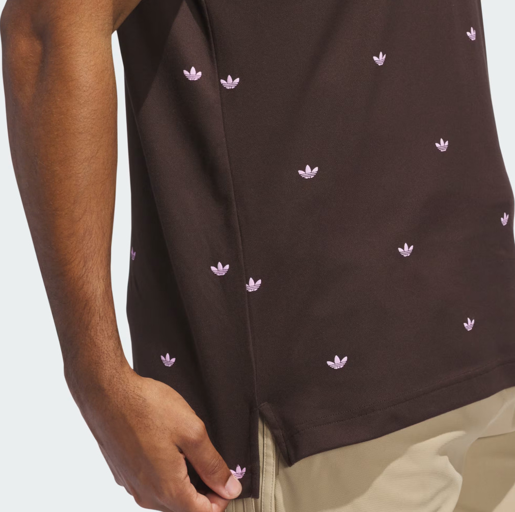 NEW MENS ADIDAS ORIGINALS MONOGRAM TREFOIL POLO SHIRT ~MEDIUM #JX9265 BROWN PINK