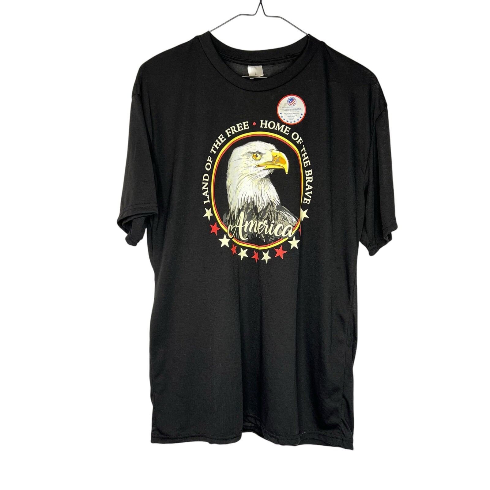 Land of The Free Home Of The Brave USA Eagle Large Black T shirt Lightweight