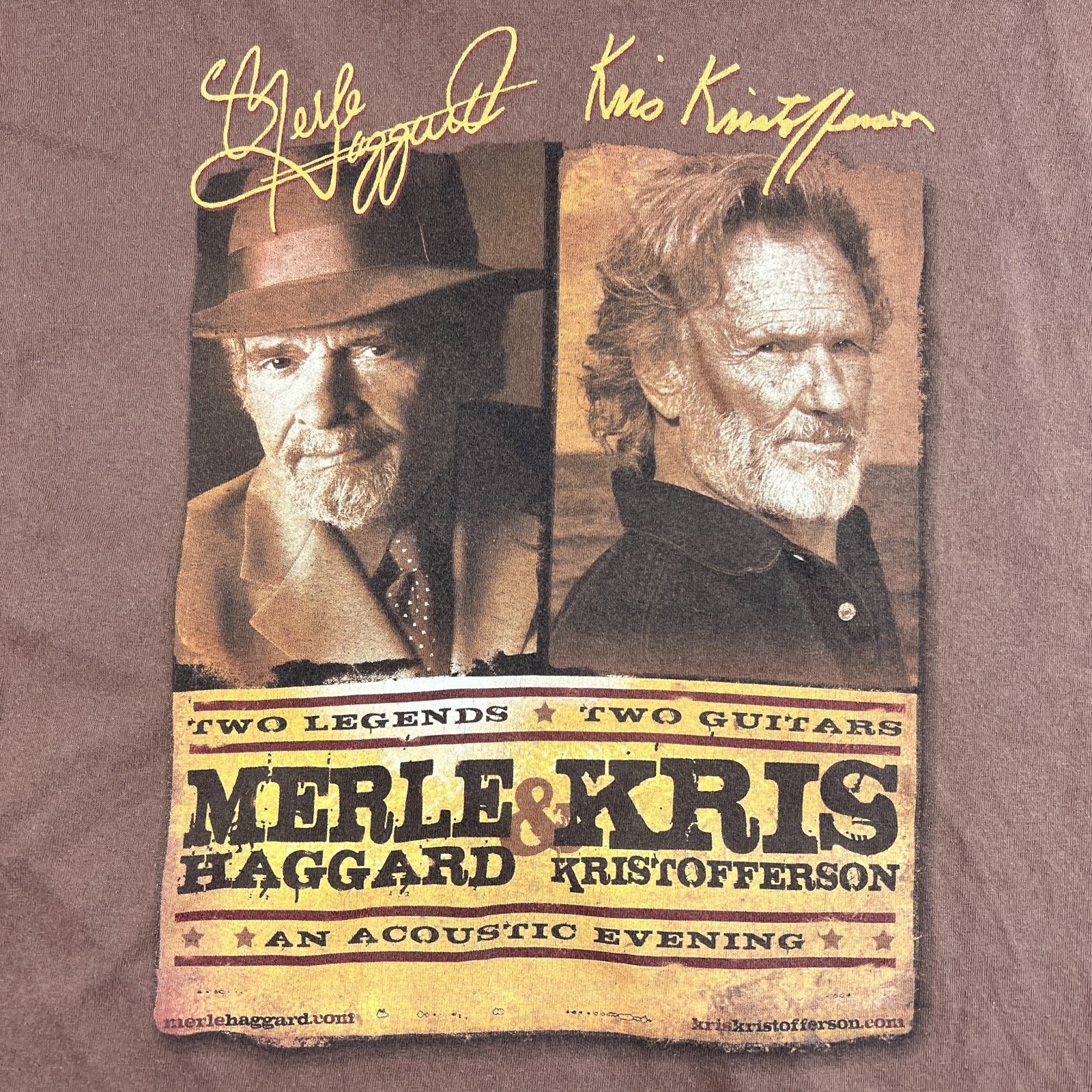 Merle Haggard Kris Kristofferson Concert T Shirt Brown Men’s 2XL (50″) Country