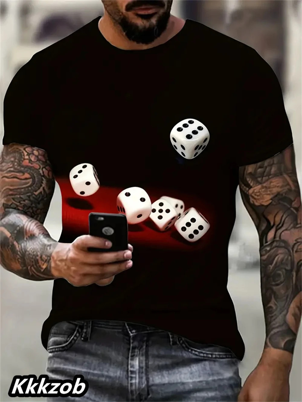 Mens Lion Print Short Sleeve Crew Neck T-Shirt Soft Breathable Casual Wear.