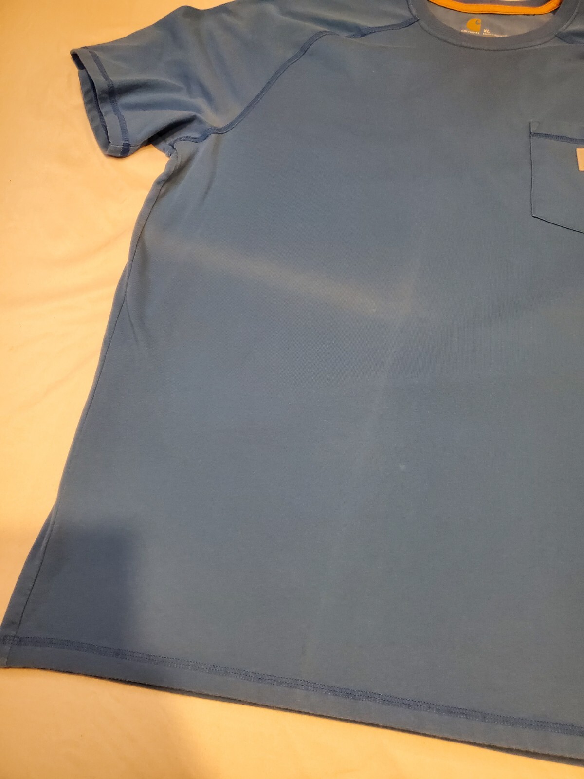 Carhartt T-Shirt Blue Short Sleeve Crew Neck Size XL Pocket 24×29.5 FADED AREAS