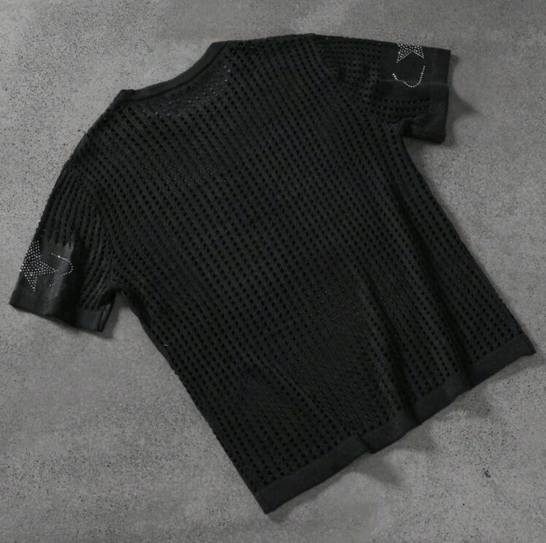 New Men Luxury Diamond Rhinestones Fashion Black Knitted T-Shirt High Quality