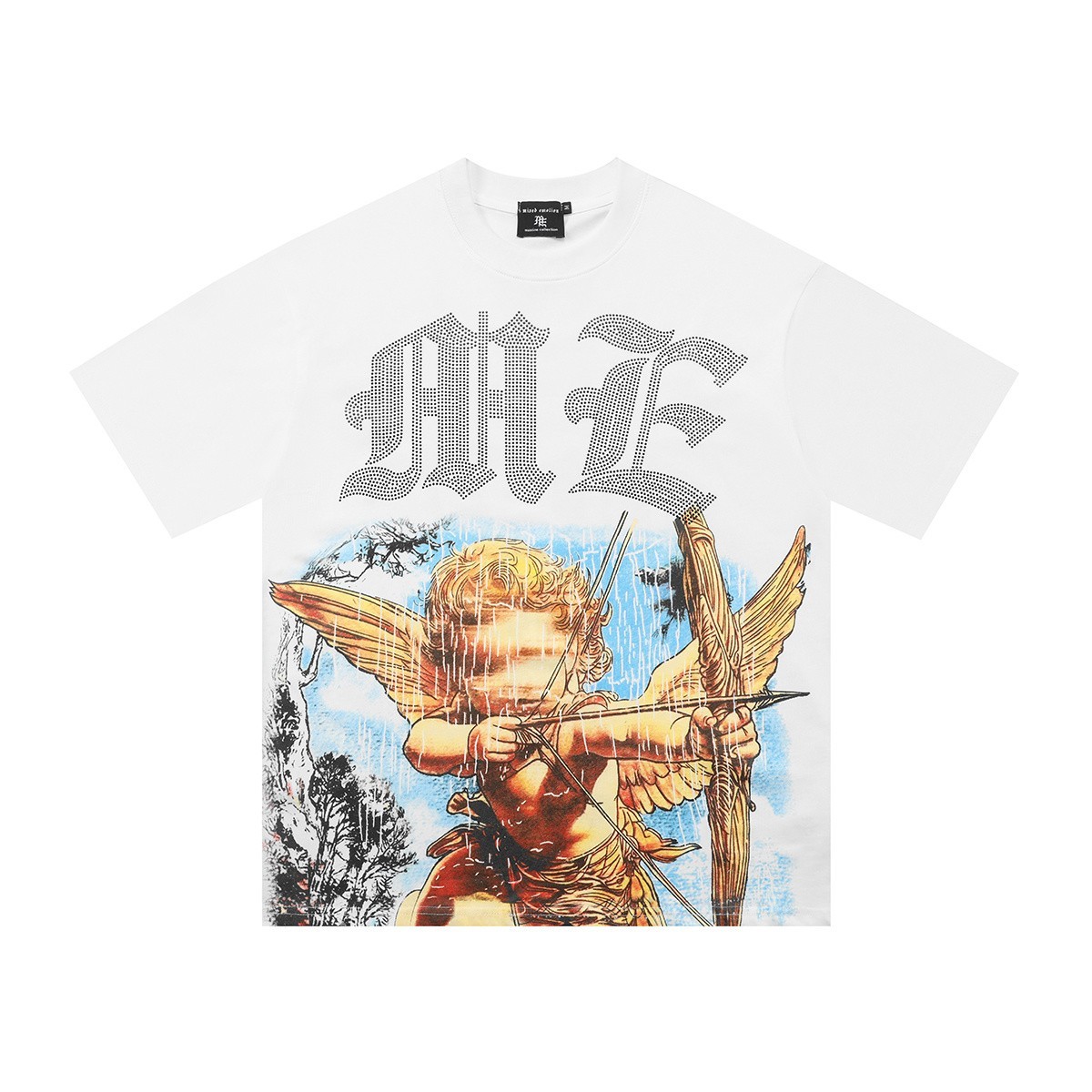 Mixed Emotion White “Angel” Rhinestone Tee Premium Cotton Graphic Shirt