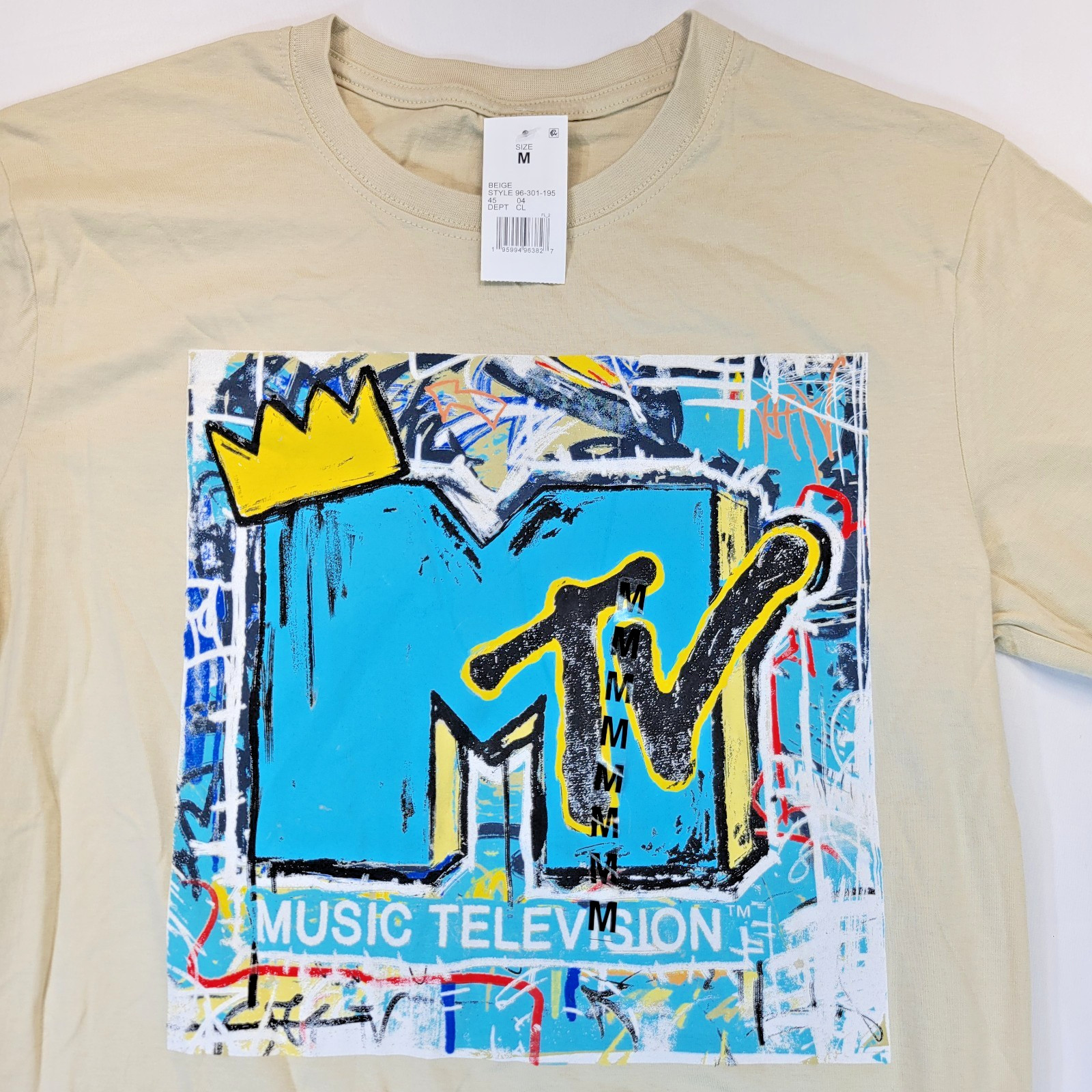 MTV Crown Graffiti Concert T-shirt Tan Beige Men’s MEDIUM NWT