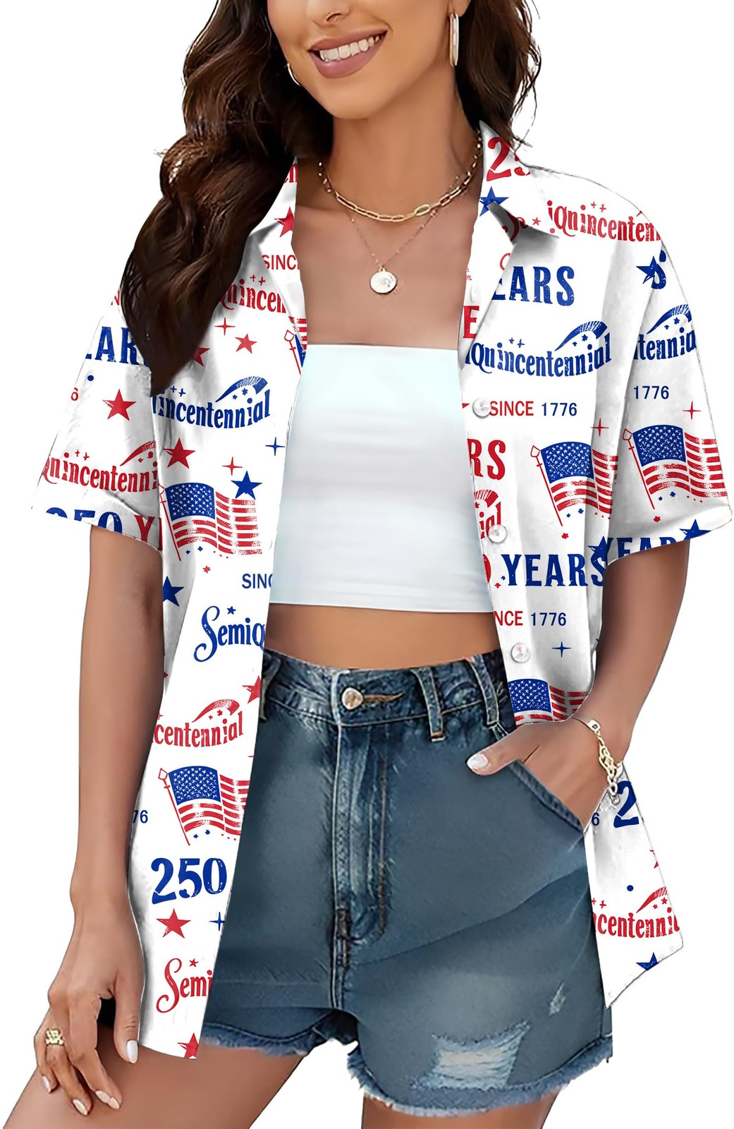 250th Anniversary USA Shirt Women 250 Years American Flag Button Down Tshirt …