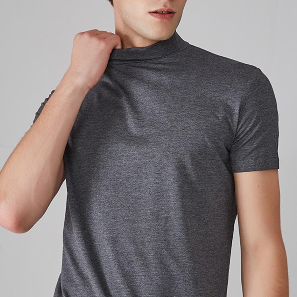 Men’s Regular Fit Short Sleeve T Shirt Half High Collar Solid Color Casual