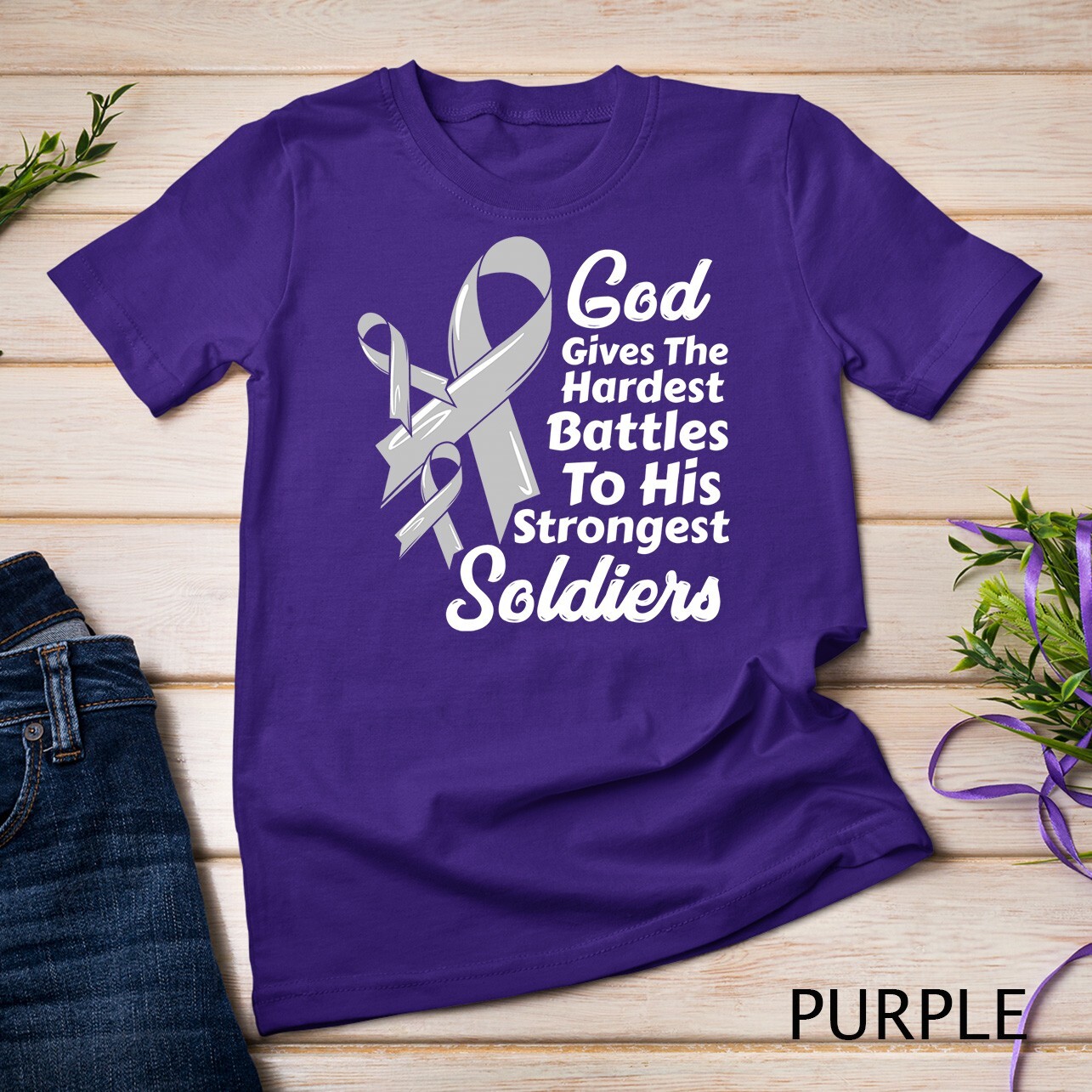 Brain Cancer Awareness Ribbon Fight Chemo Faith Soldiers God Unisex T-shirt