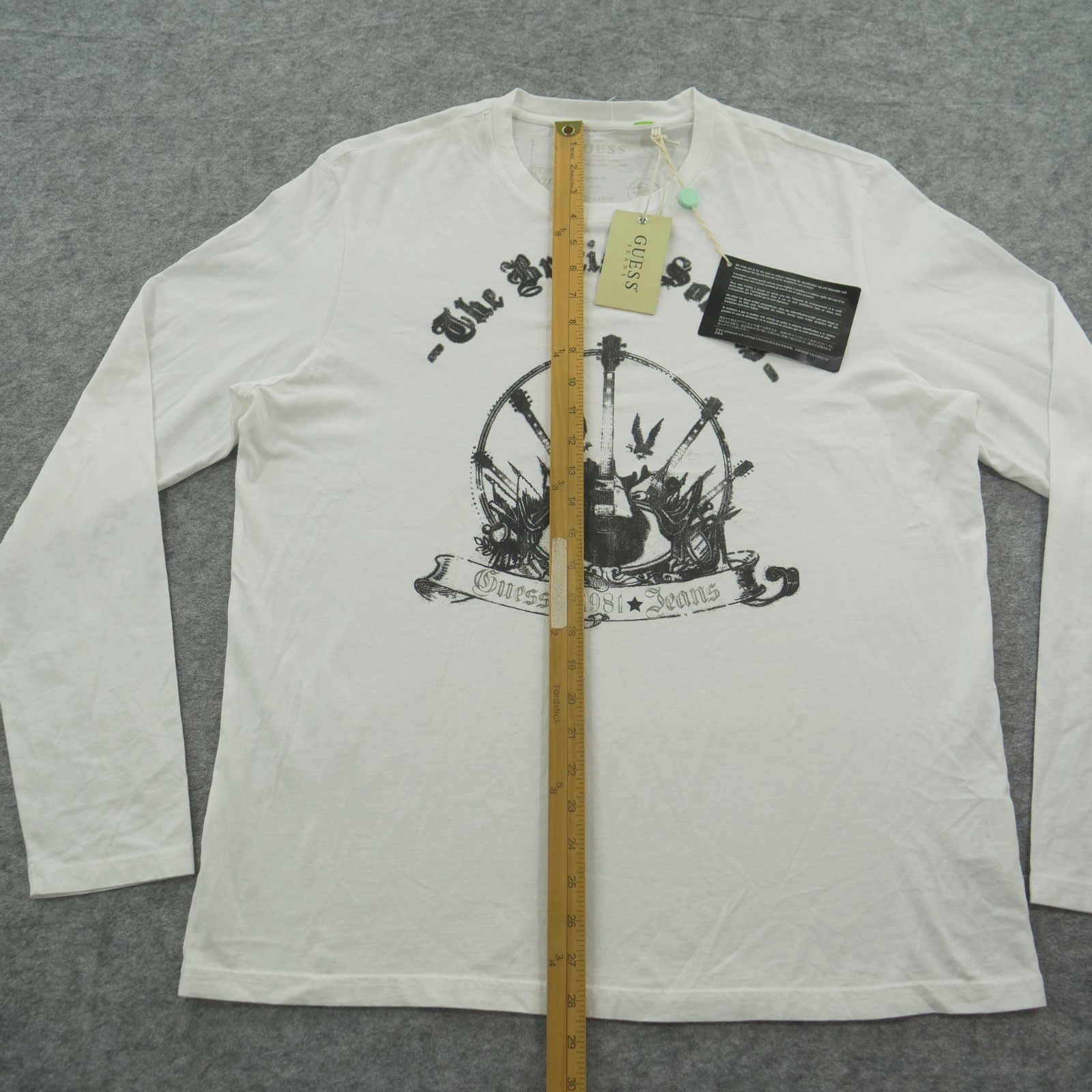 Guess Shirt Mens Extra LArge White Graphic Print Long Sleeve Crew Neck