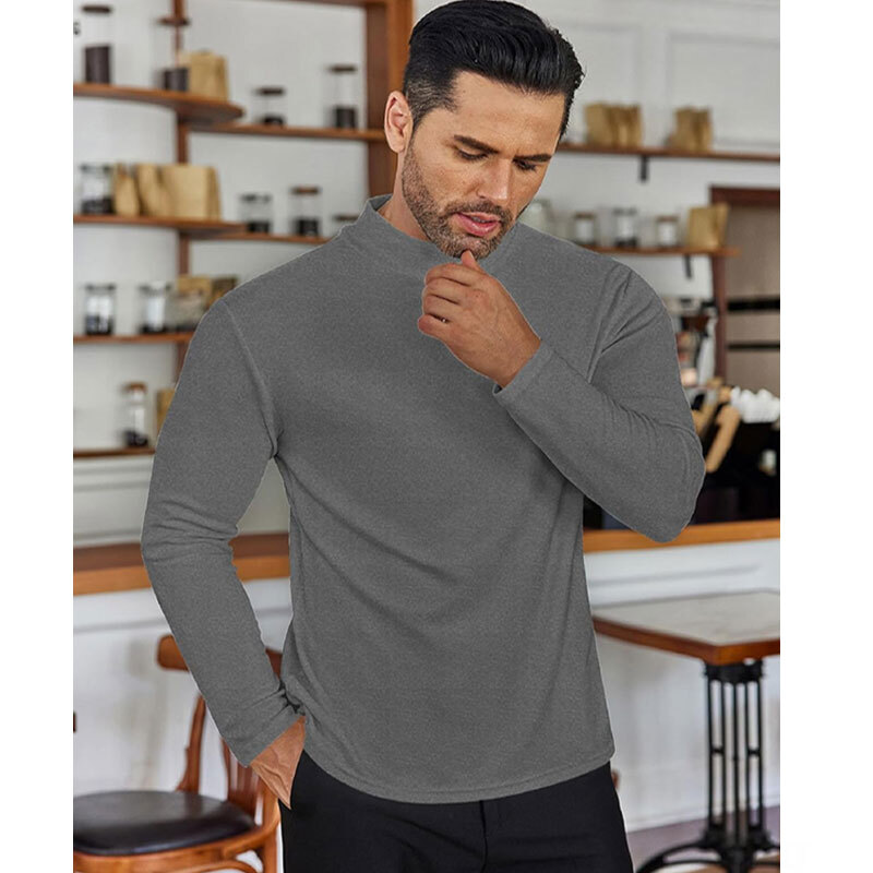 Mens Mock Turtleneck T-Shirt Long Sleeve Warm Pullover Basic Shirt Undershirt