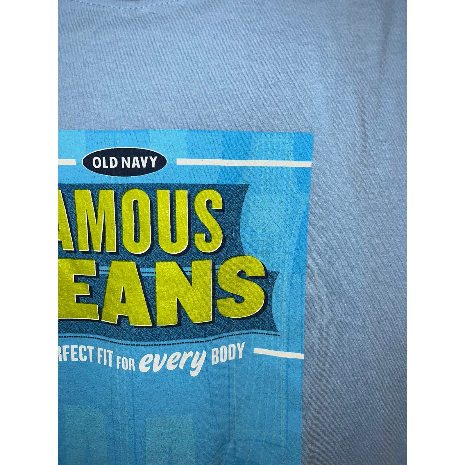 Y2K Old Navy Famous Jeans Shirt Perfect Fit Blue Jean Promo Tee 2000s L Large