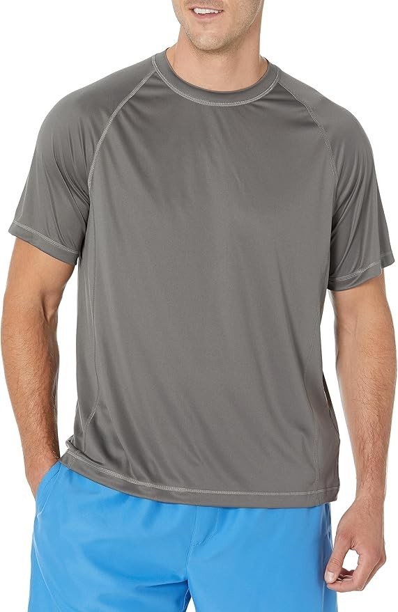 Amazon Essentials Men’s Slim-Fit Short-Sleeve Quick-Dry UPF 50 Swim Tee Gray XXL