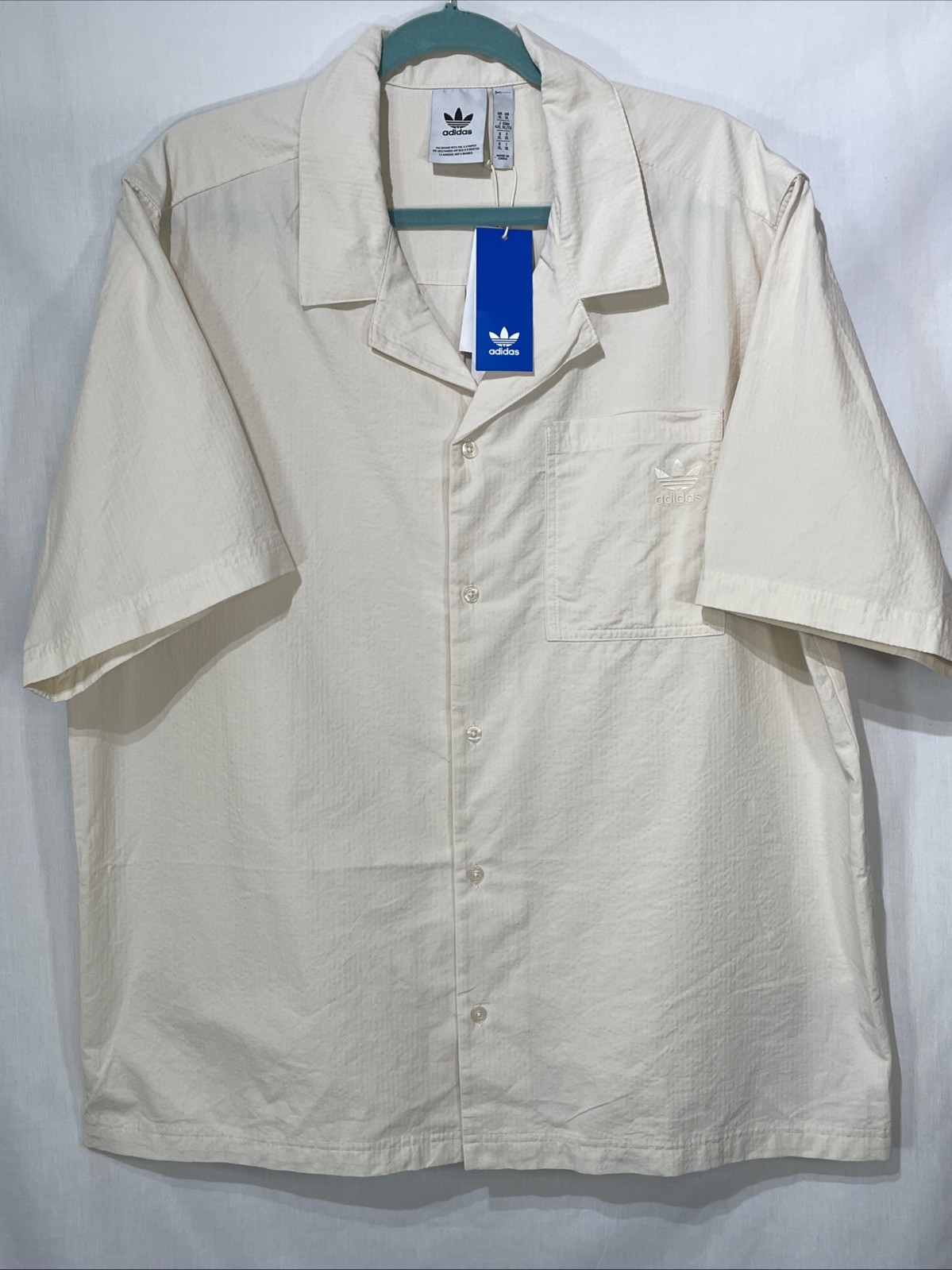 Adidas Men’s Originals Essentials Seersucker Short Sleeve Shirt Wonder White XL