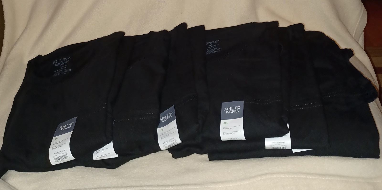 6 Pack Athletic Works Men 3XL Black Cotton Pocket Shirt Loose Fit Breathable HL