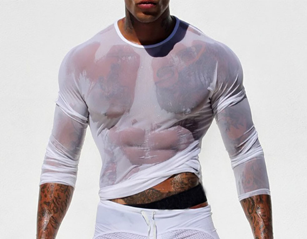 Men’s T-Shirts Long-Sleeve Clubbing Shirt Ultrathin Sheer Mesh Men Underwear