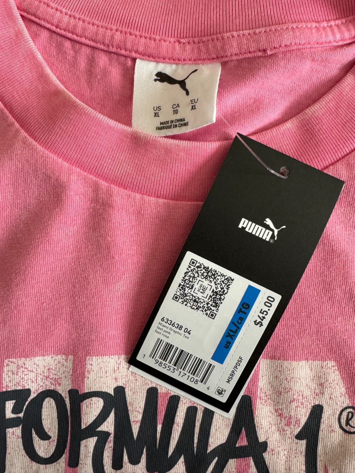 Puma Formula 1 Miami Men’s Sz XL Motorsport Pink Graphic T-Shirt New $45