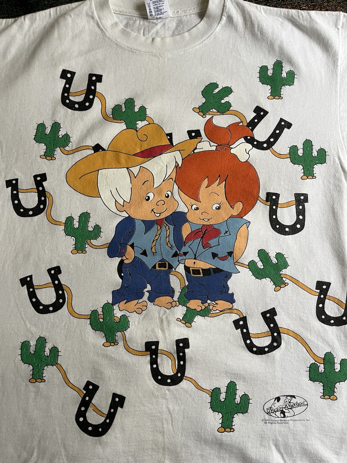 Vintage 1994 AOP Bam-Bam & Pebbles Western T-Shirt