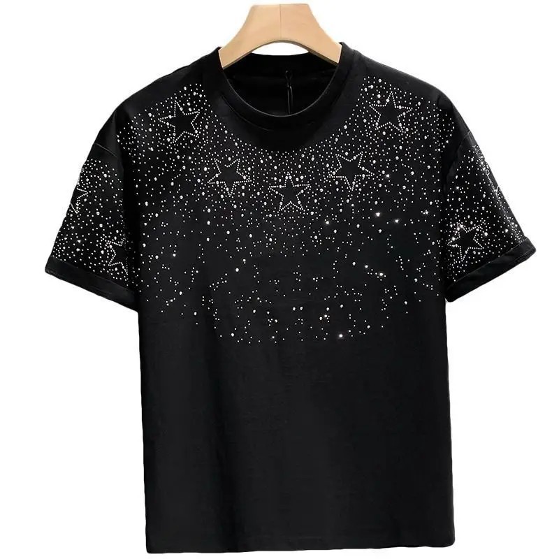 New Fashion Star Trend Rhinestone Diamond Summer Short Sleeve Luxury Men T-Shirt