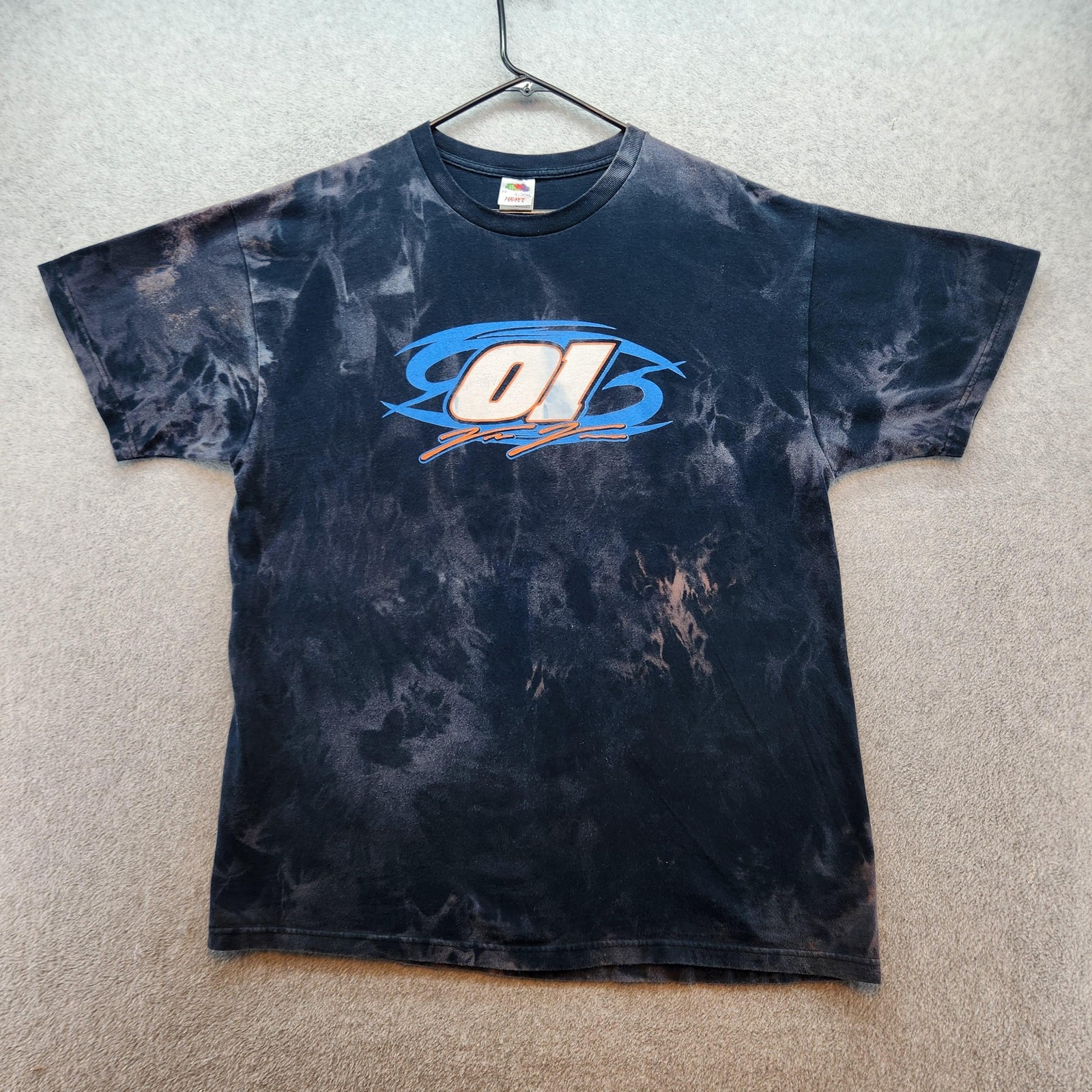 Racing 01 Shirt Mens XL Black Bleach Tie Dye Sponsors Graphic Dirt Track Tee