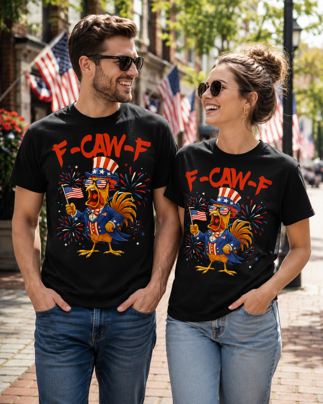 4th of July F-Caw-F Rooster Chicken T Shirt