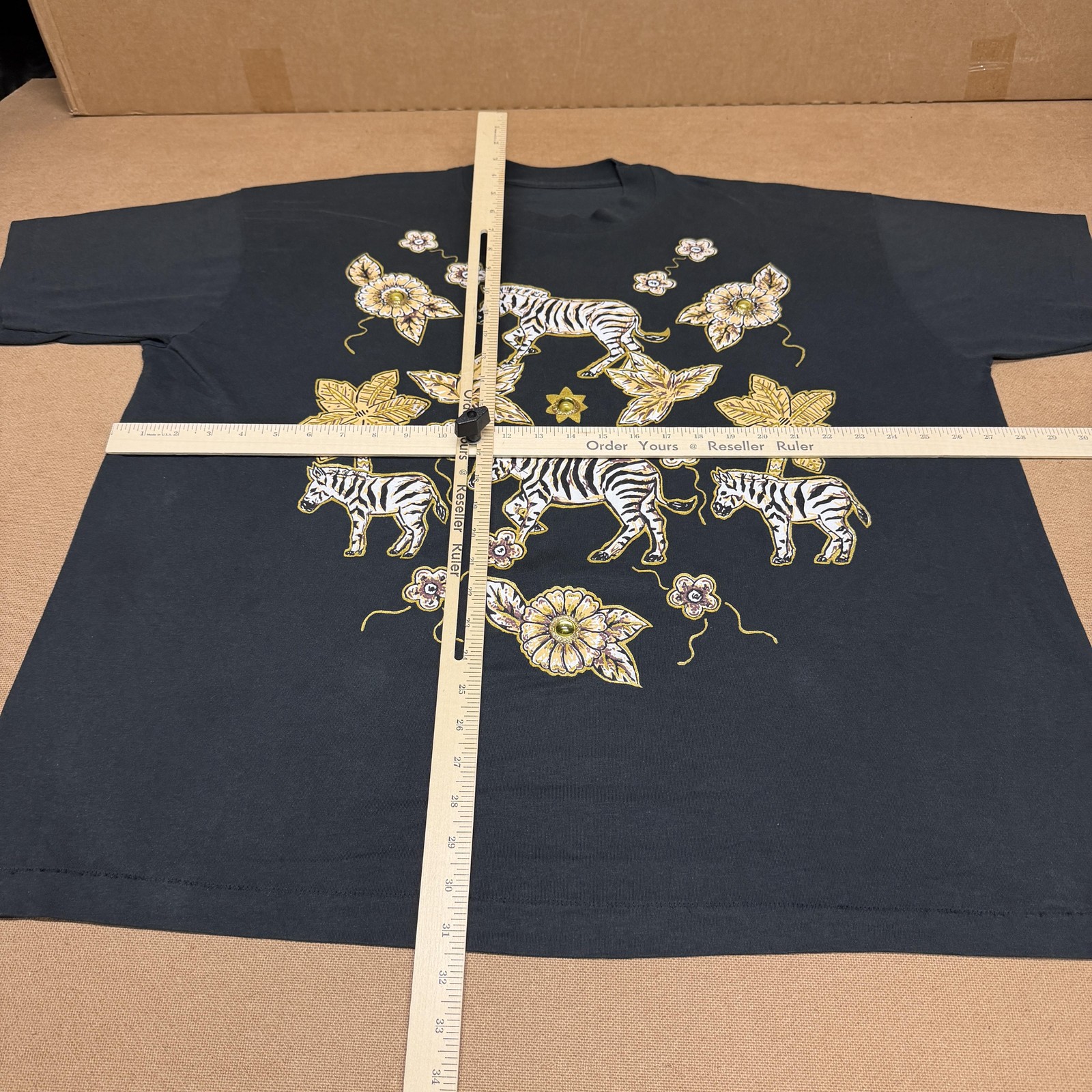 Zebra Floral Shirt Mens XL Black Graphic Animal Beaded Flowers Tee Embellished