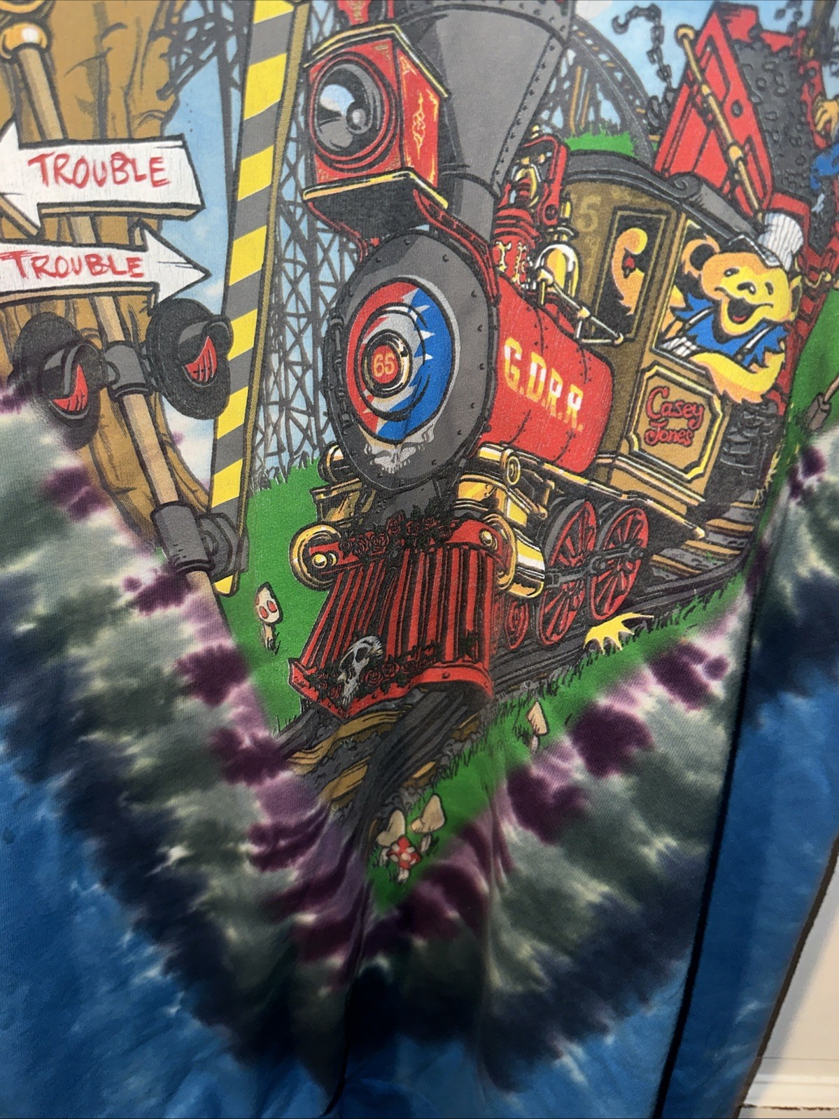 Grateful Dead Shirt Medium Tie Dye Casey Jones Train Liquid Blue 2011 Size Large