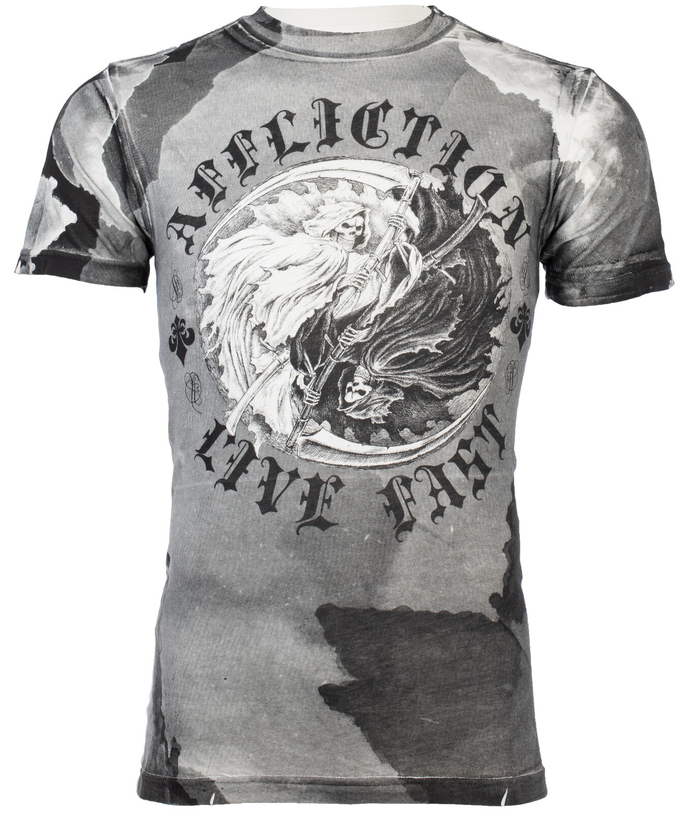 $58 AFFLICTION White Black YING YANG Short Sleeve Slim Fit Y2K T-shirt NWT