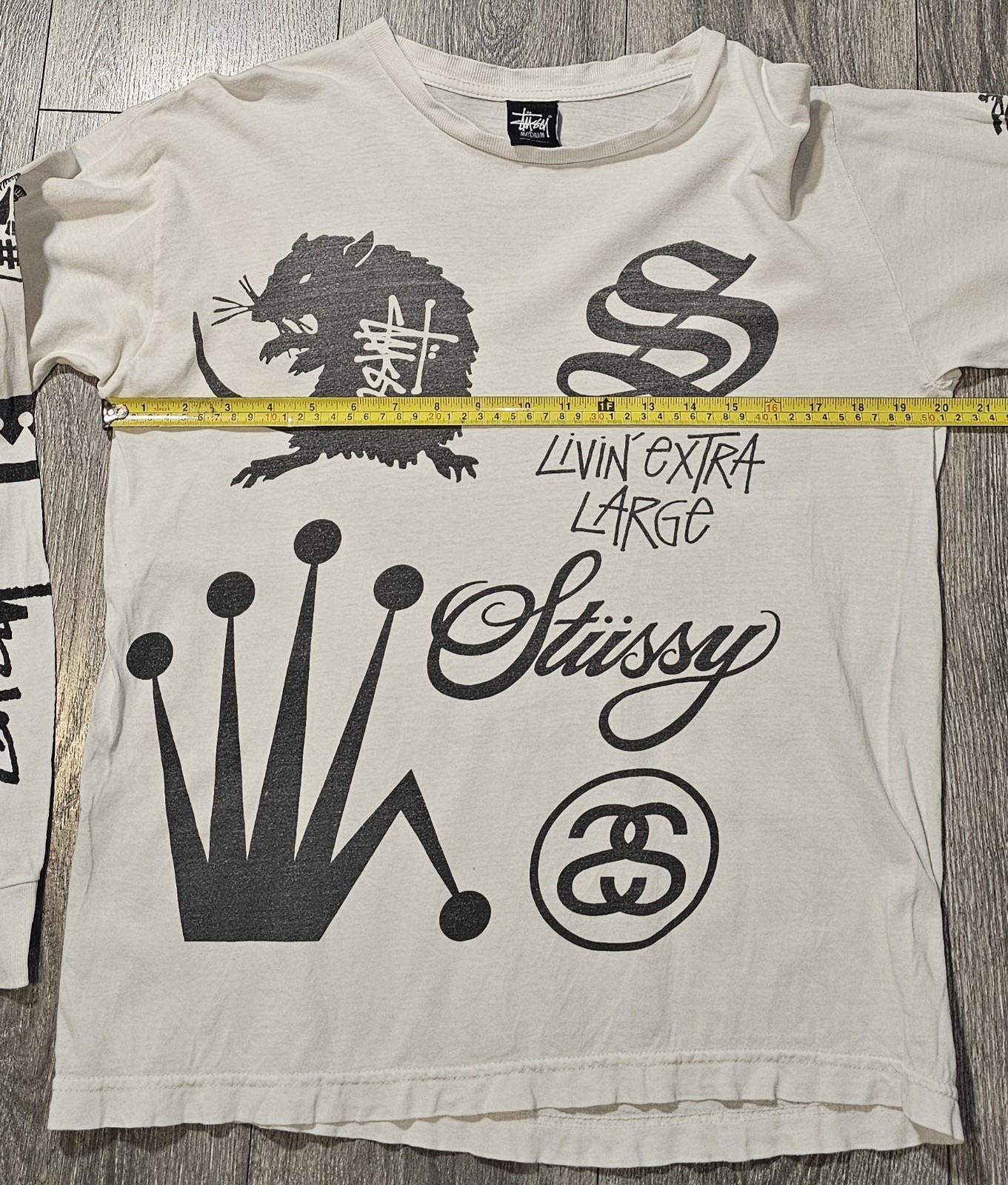 Vintage 90s Stussy Crown 8 Ball Graphic Long Sleeve T-Shirt White/Black Men’s M