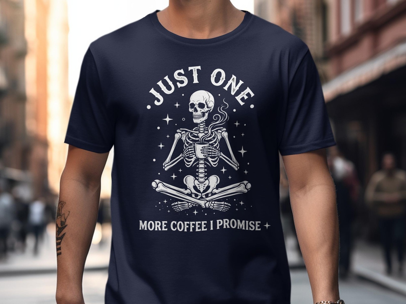 Just One More Coffee I Promise T-Shirt, Funny Skeleton Coffee Lover Tee, Spooky