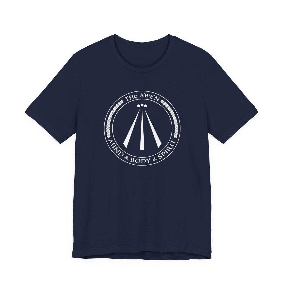Awen Symbol Graphic with Mind Body Spirit Text T-Shirt | Celtic Unisex Tee