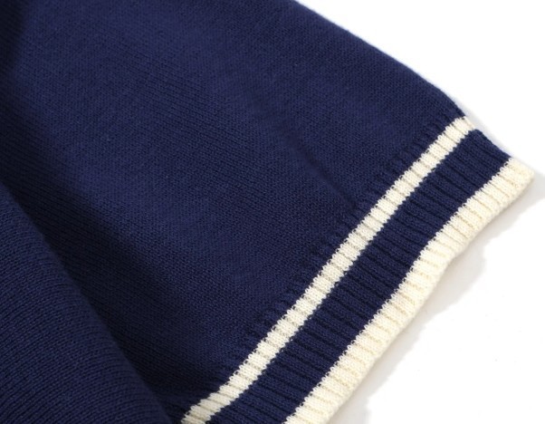 Men’s Navy Knit Tee with White Stripes – 1970s Mod Vintage Style
