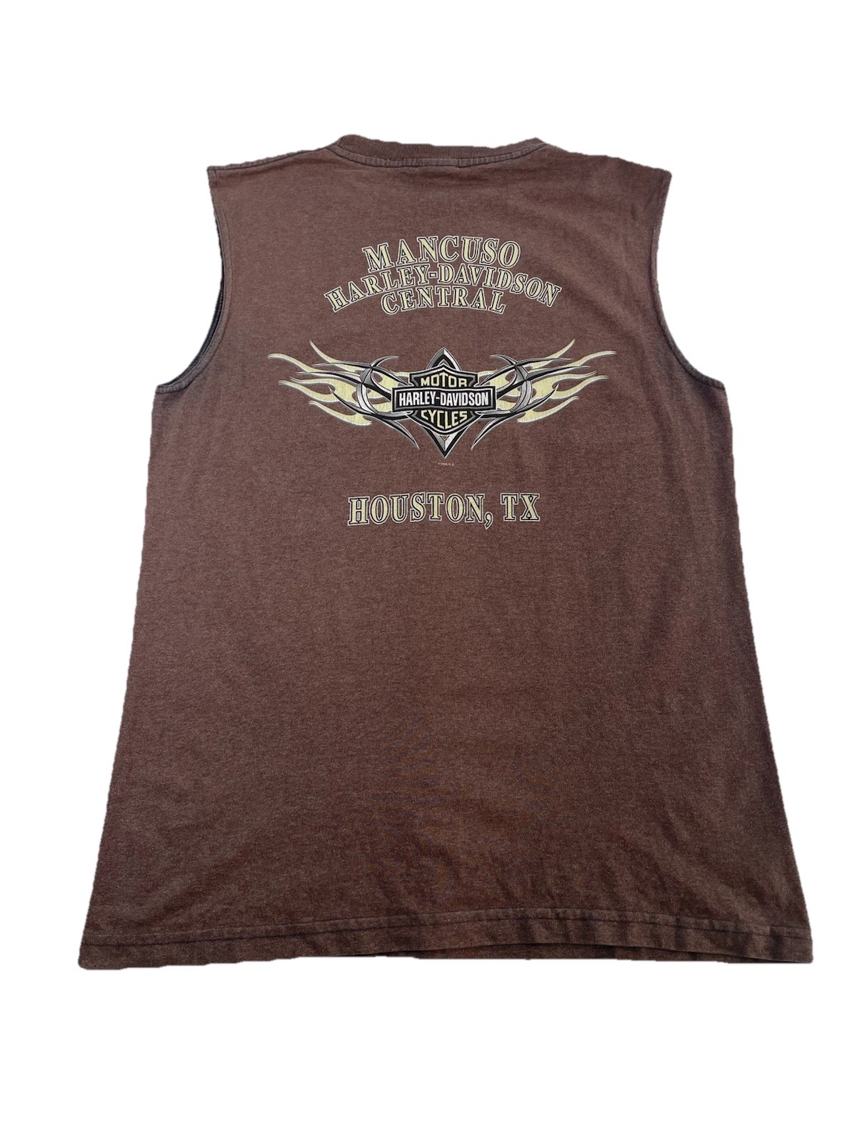 Mens Y2K Harley Davidson Brown Mancuso Central Sleeveless Shirt Size Medium