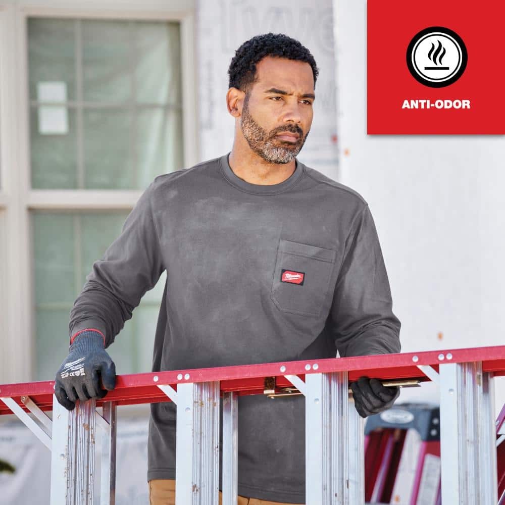 Milwaukee Men’s X-Large Gray GRIDIRON Cotton/Polyester Long-Sleeve T-Shirt