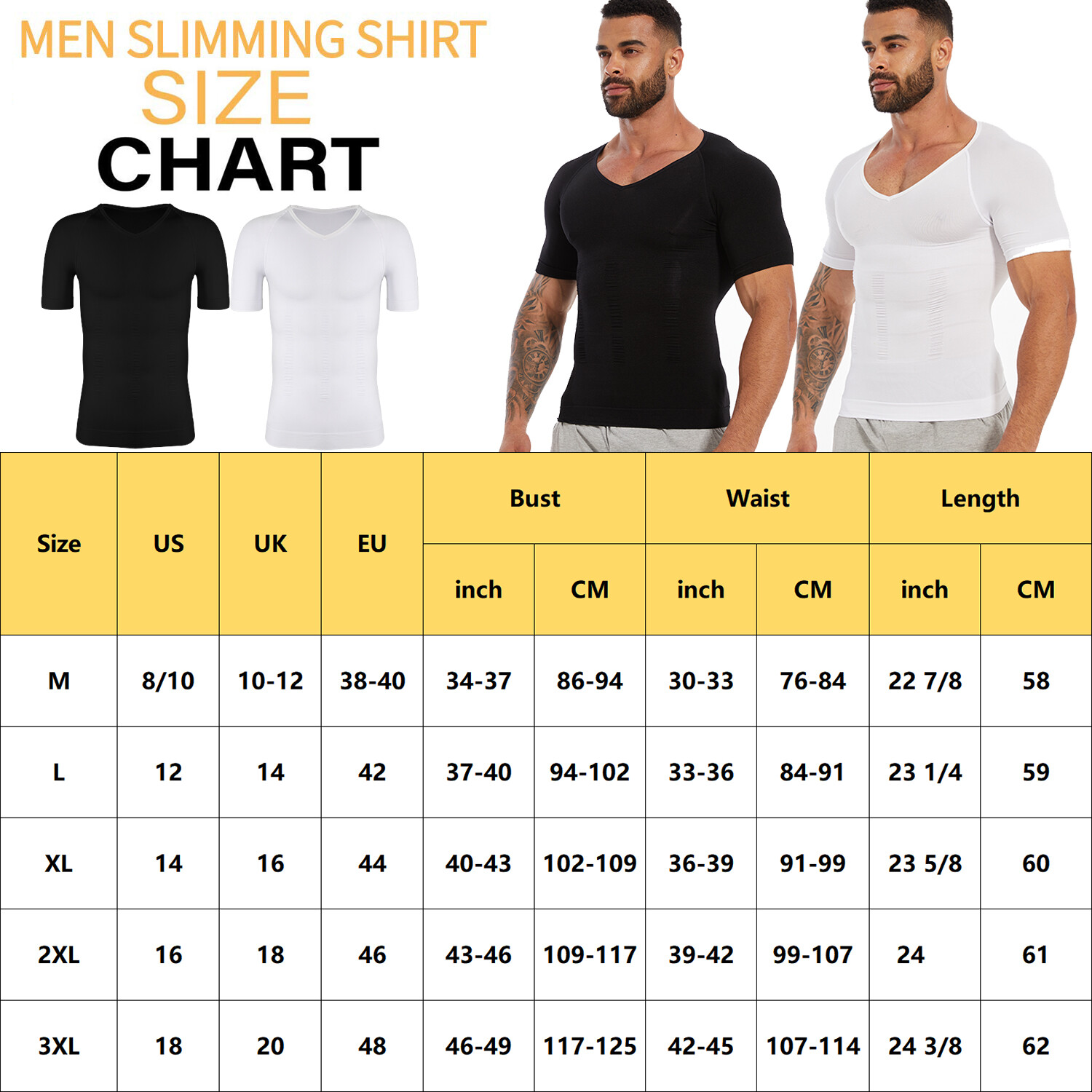 Men’s Compression Shirts V-Neck Workout Abs Abdomen Tummy Control Body Shaper