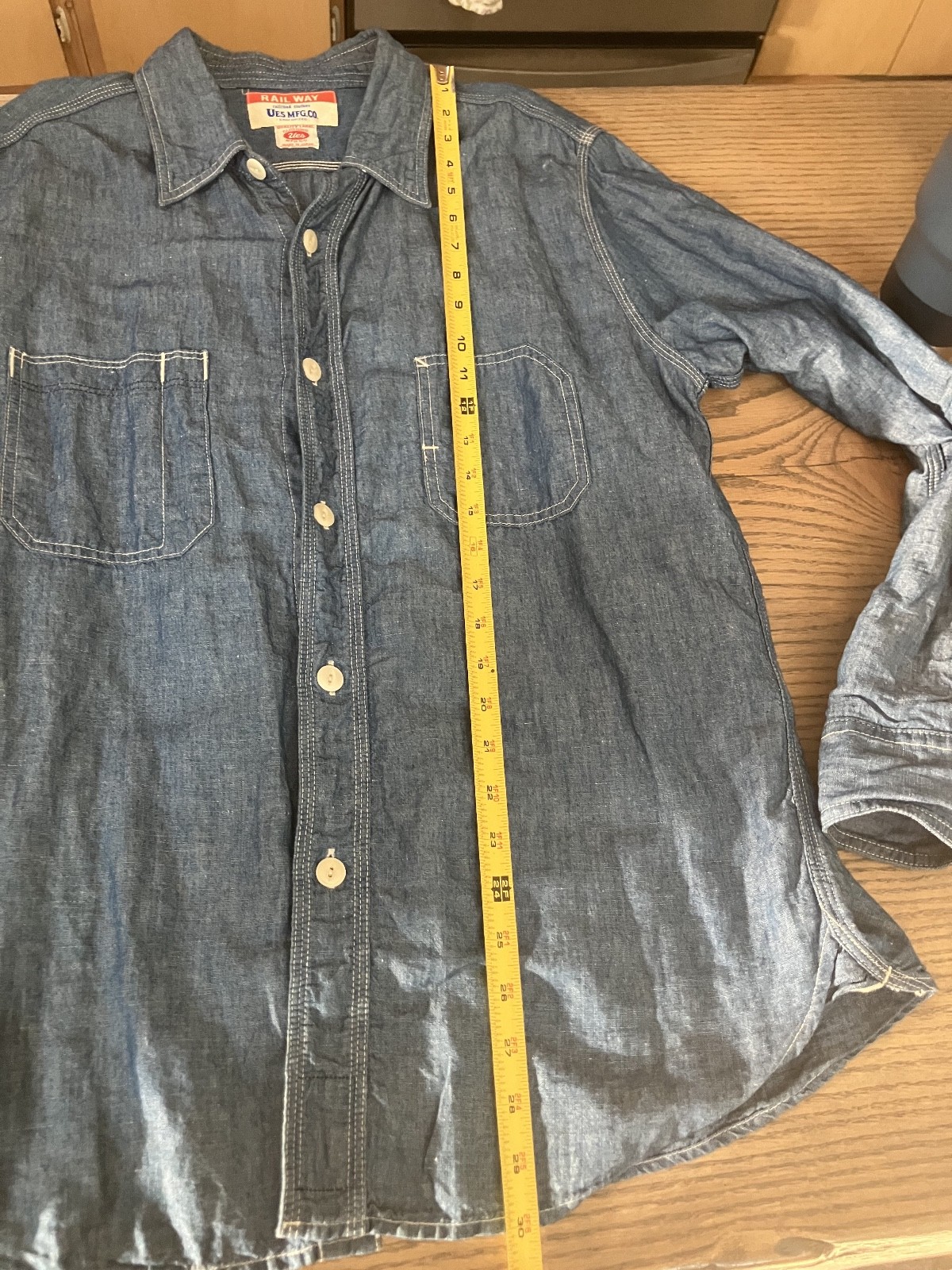 UES Railway Indigo Work Chambray Shirt Long Sleeve Size L Good Condition