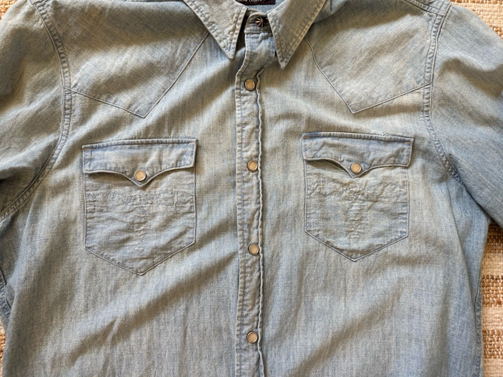 Double RL RRL Polo Ralph Lauren Western Chambray Snap Shirt Large