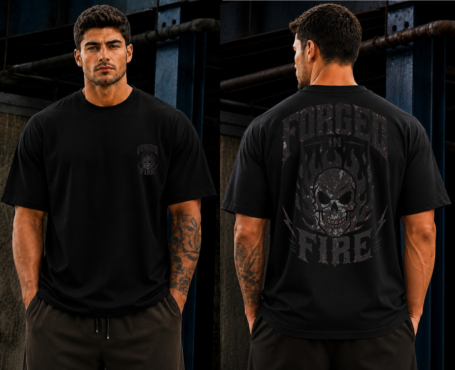 Men’s Skull Graphic Printed Oversized T-Shirt Gothic Streetwear Cotton Black Tee