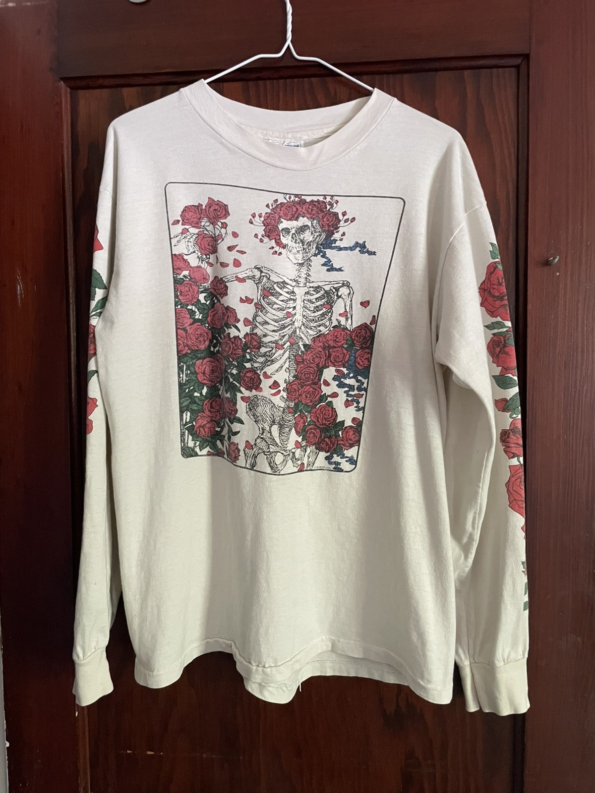 1980s Grateful Dead Long Sleeve Bertha Wagon Wheel and Roses T Shirt XL