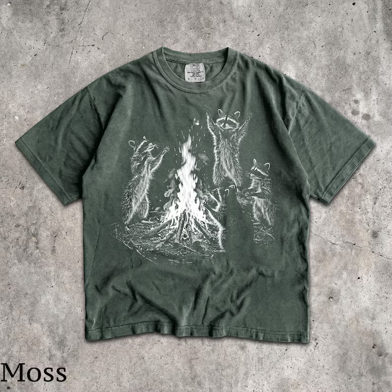 Raccoon Bonfire Comfort Tee Unisex Camping Outdoor Animal