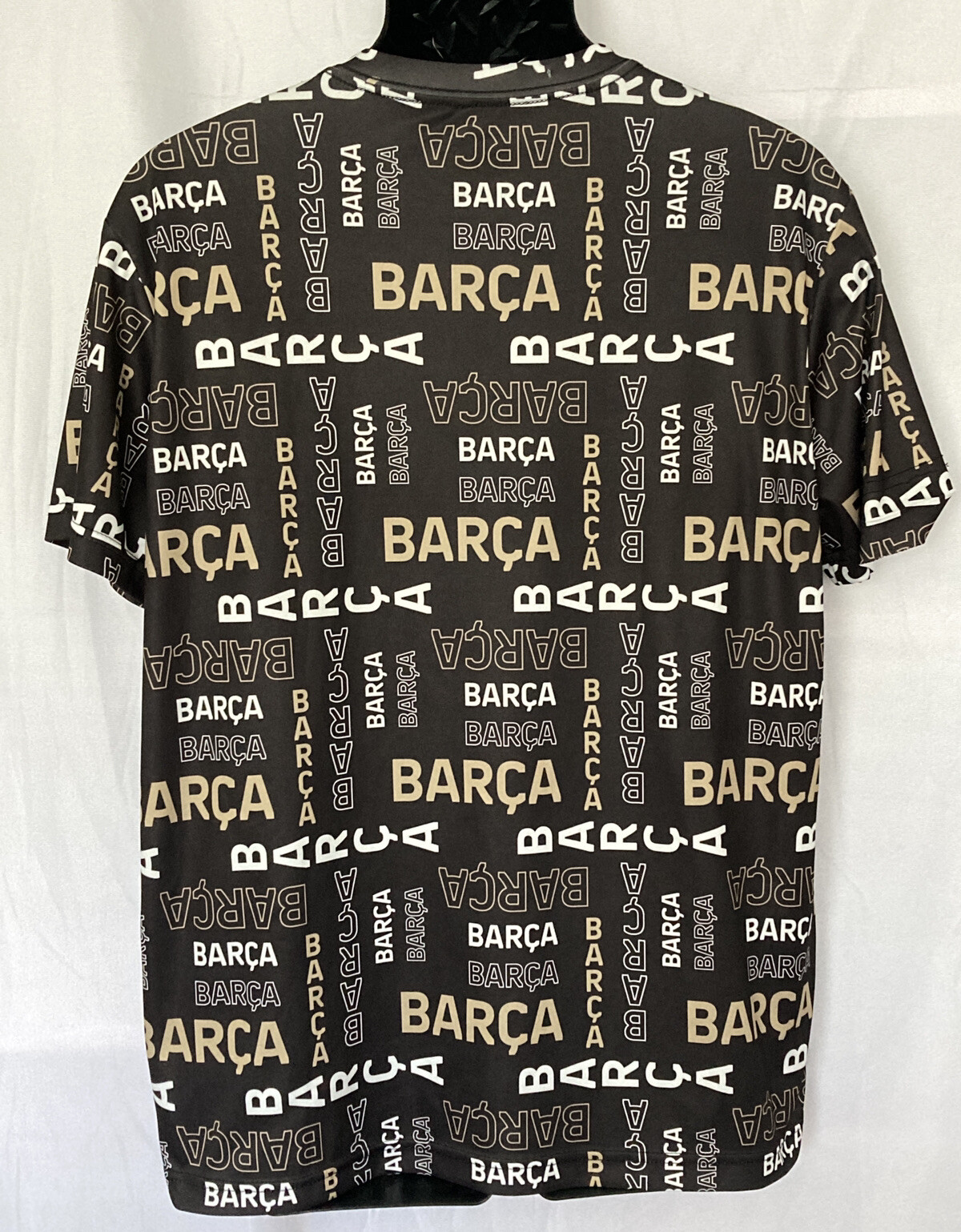 Barca FC Barcelona Mens Polyester Tshirt Sz L Black All Over Print Soccer Futbol
