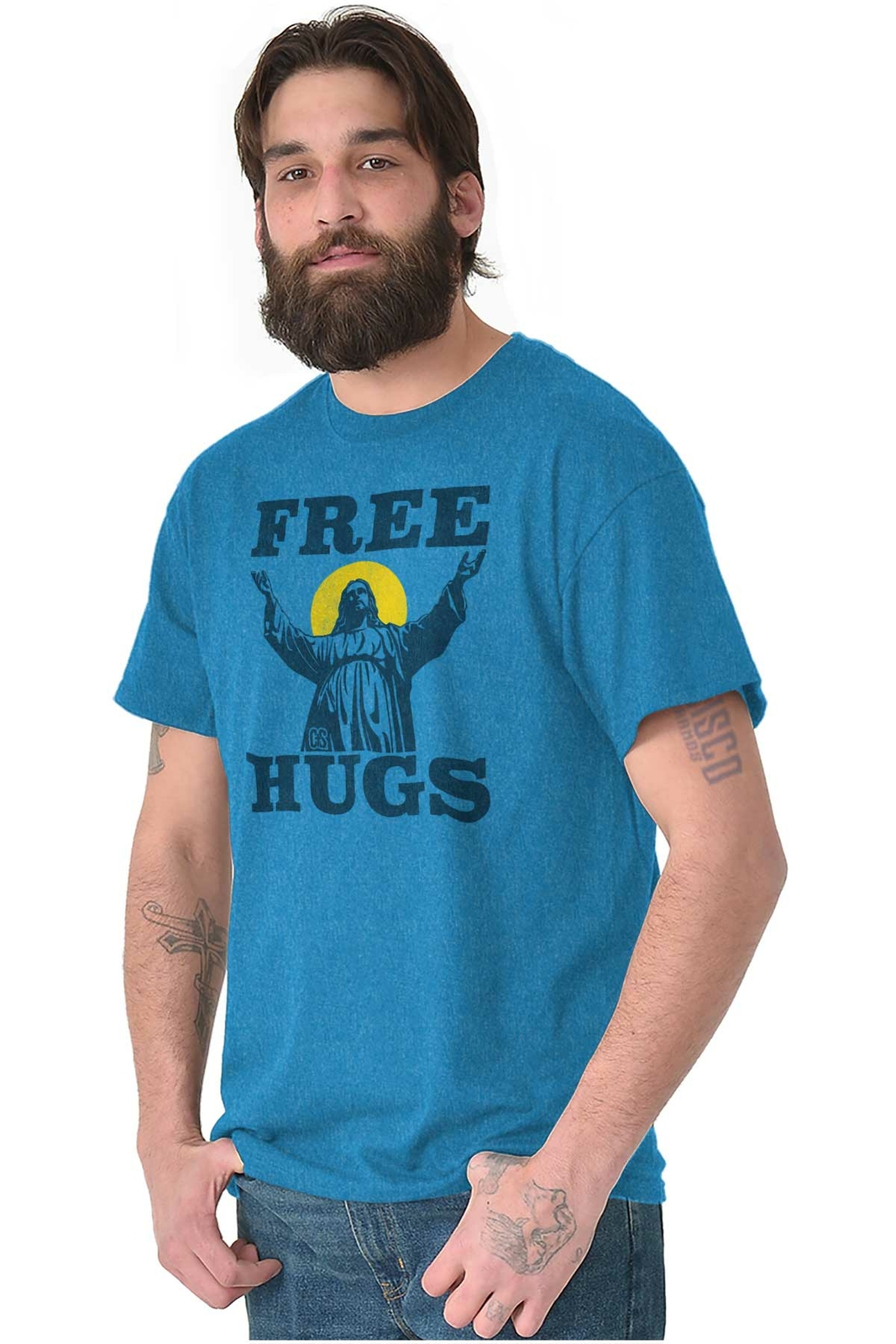 Free Hugs Jesus Christ Christian Religious Adult Short Sleeve Crewneck Tee