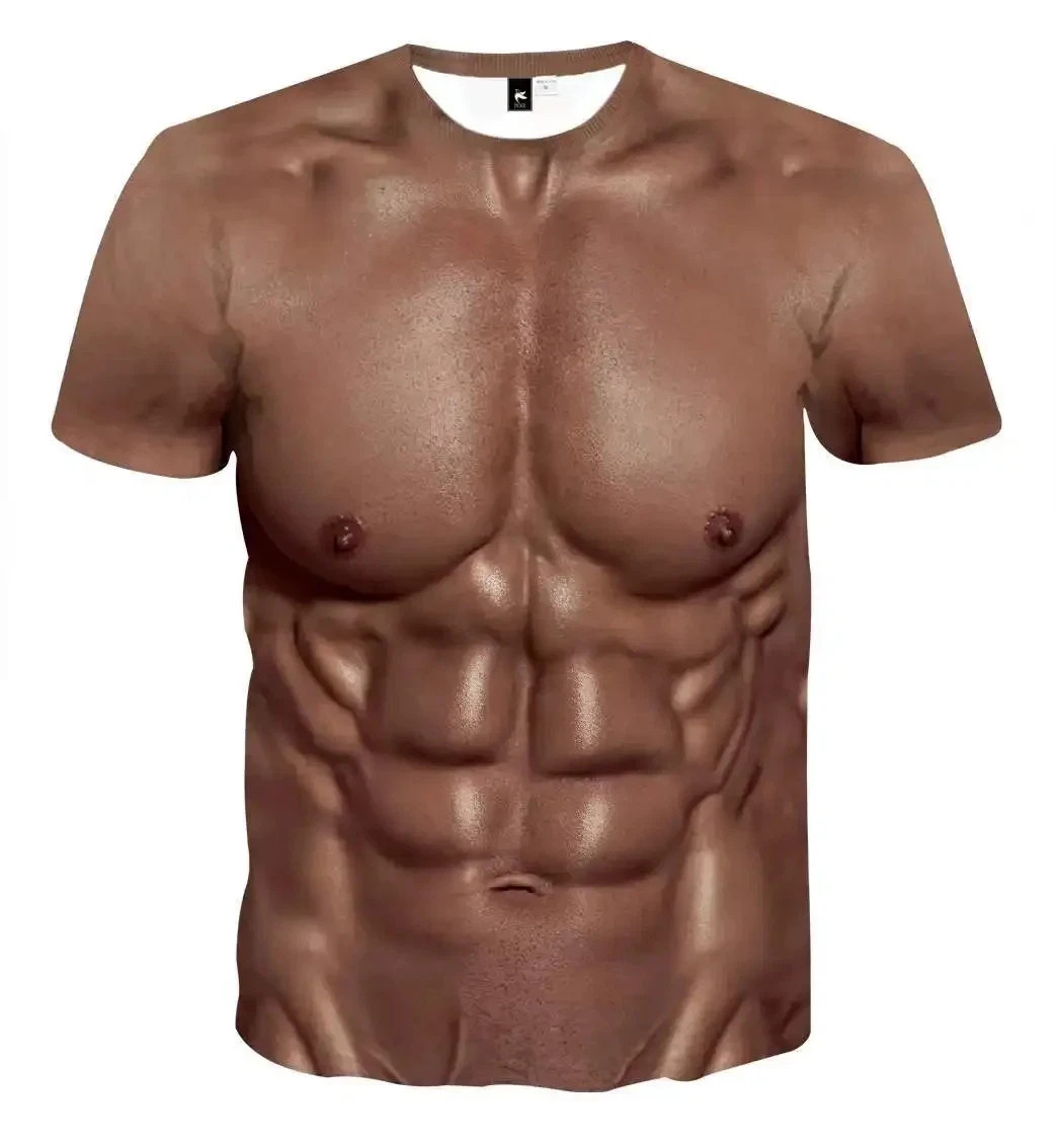 Muscle 3D T-shirt Muscle Tattoo Print T-shirt For Summer Beach Holiday Men Short