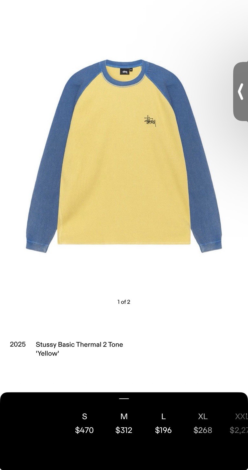Stussy Men’s Cotton Thermal Colorblock Raglan Long Sleeve Crew Neck T-Shirt M