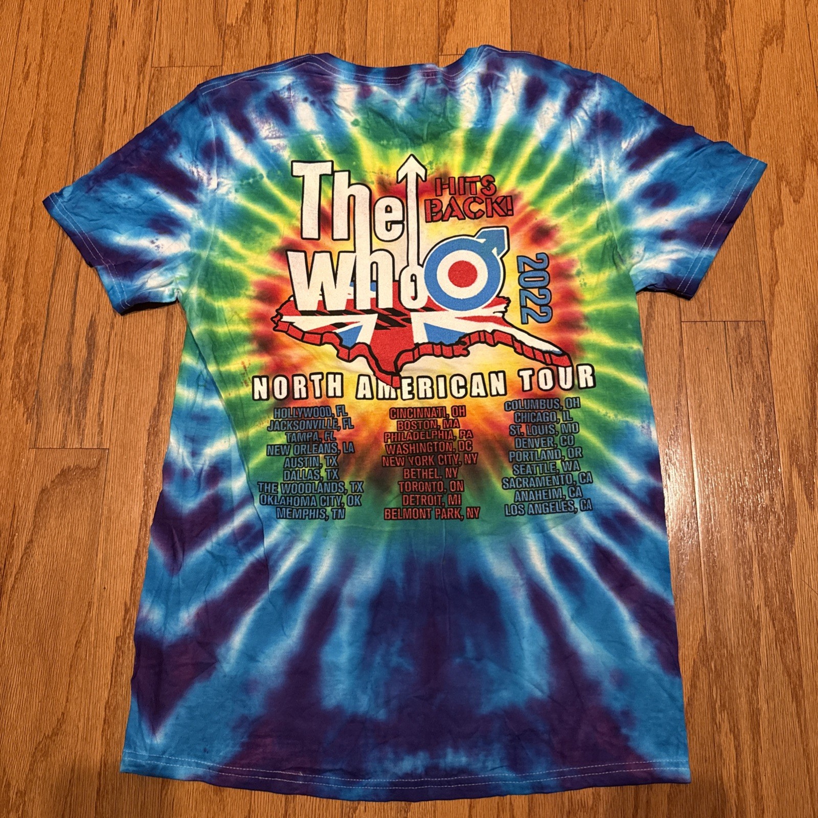 The Who “Hit’s Back” North American Tour 2022 Tie Dye Concert T-Shirt Medium M