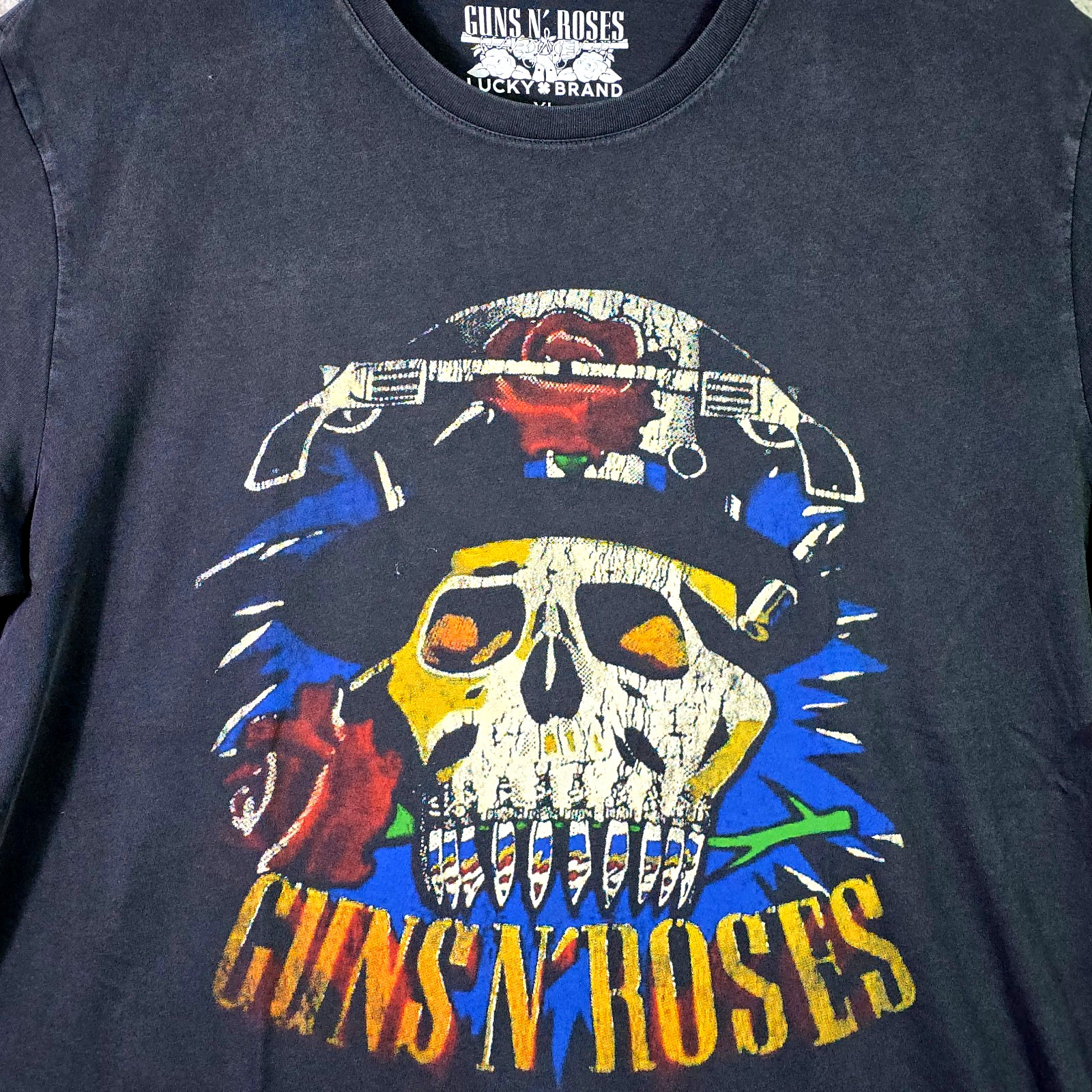 LUCKY BRAND Guns n Roses Mens XL Black Skull Casual Music Rock 80s Metal NWT