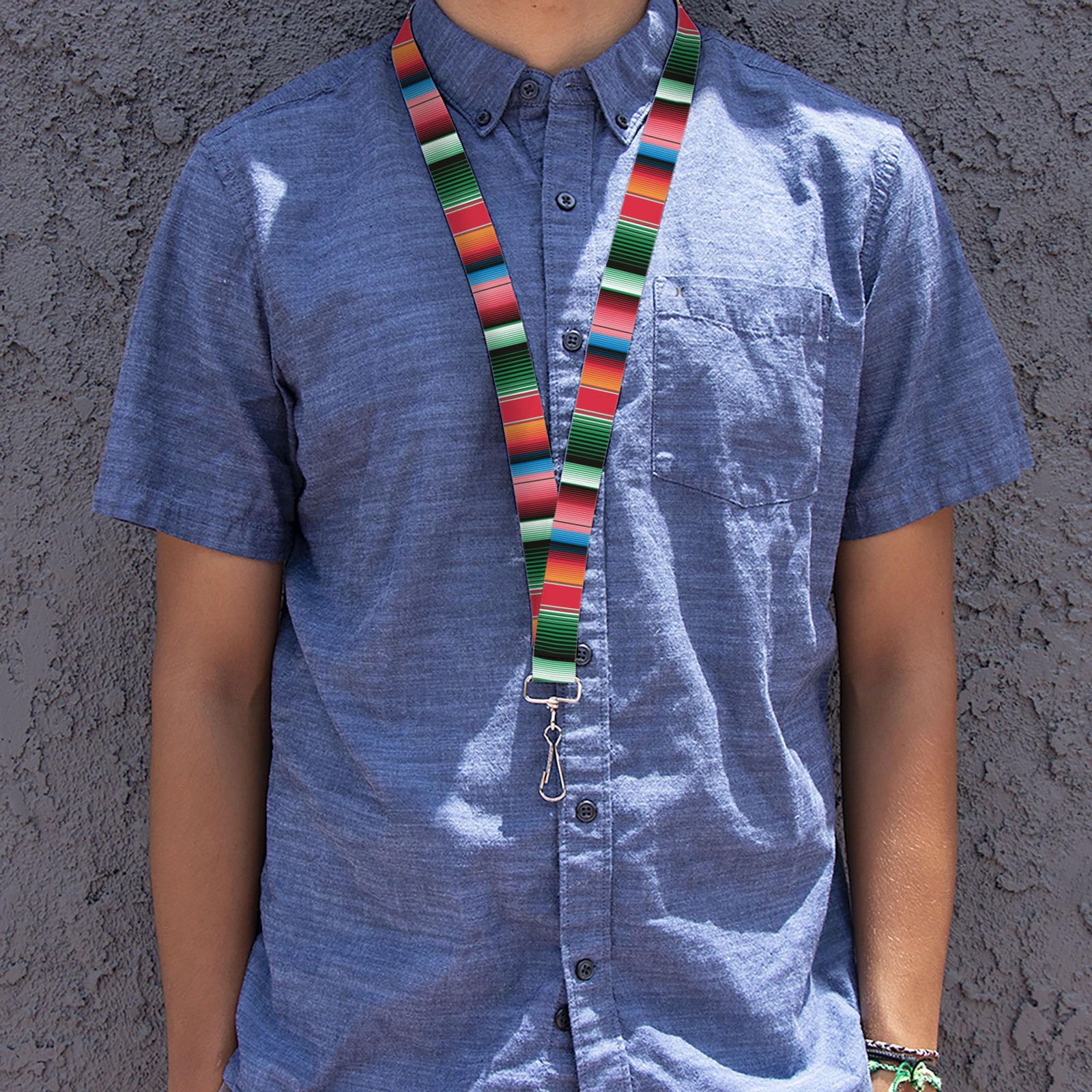 1.0 Inch Lanyard Zarape5 Vertical Multi Color Stripe ID Badge Holder Strap