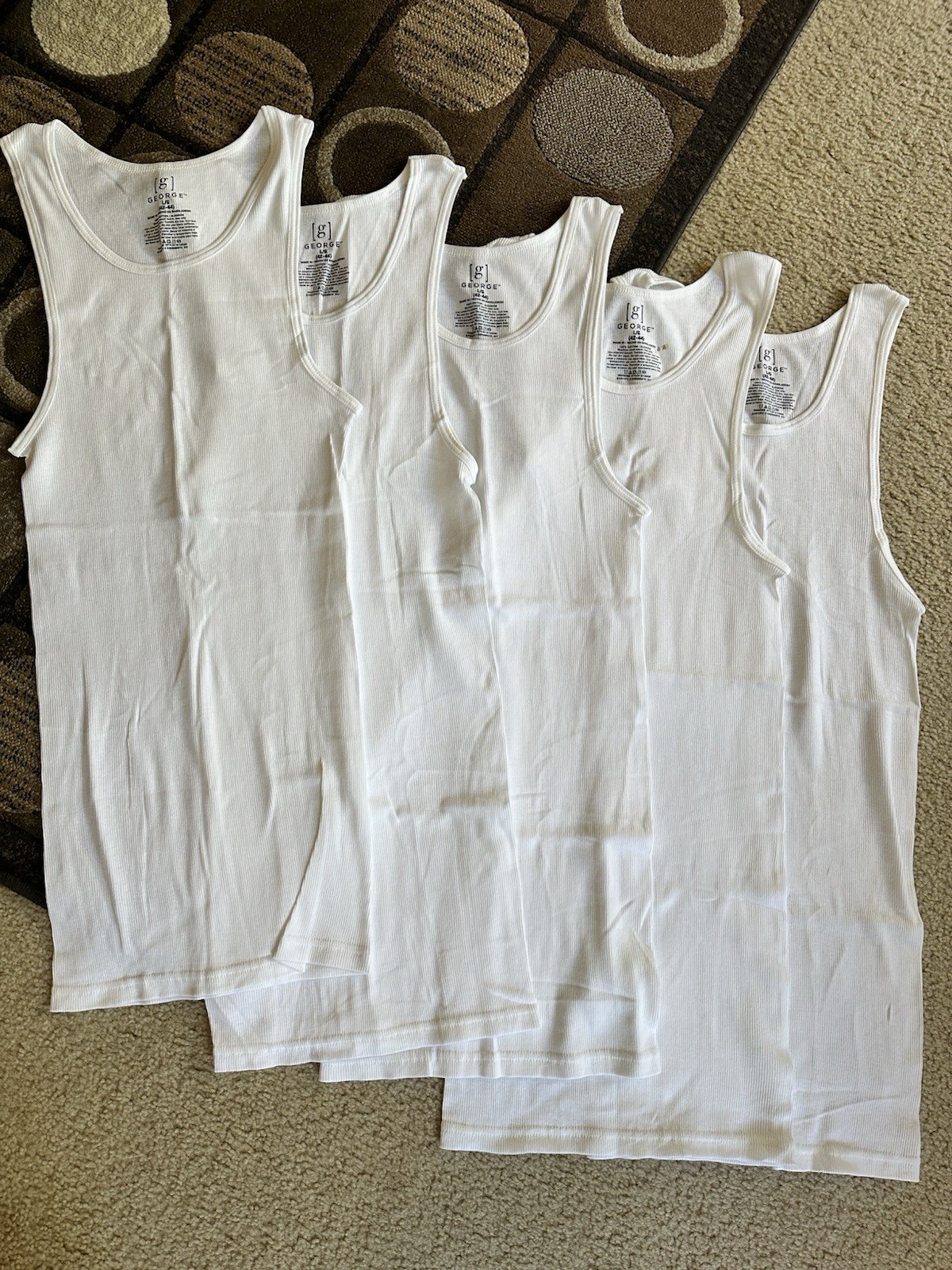 George Men’s White Tank top – undershirts size Large (42/44) 5 pack new w/o tags