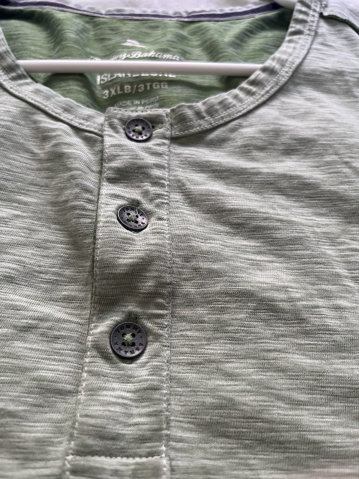 Tommy Bahama Islandzone Heather Green Henley Long Sleeve Space Dye UPF 30 3XLB