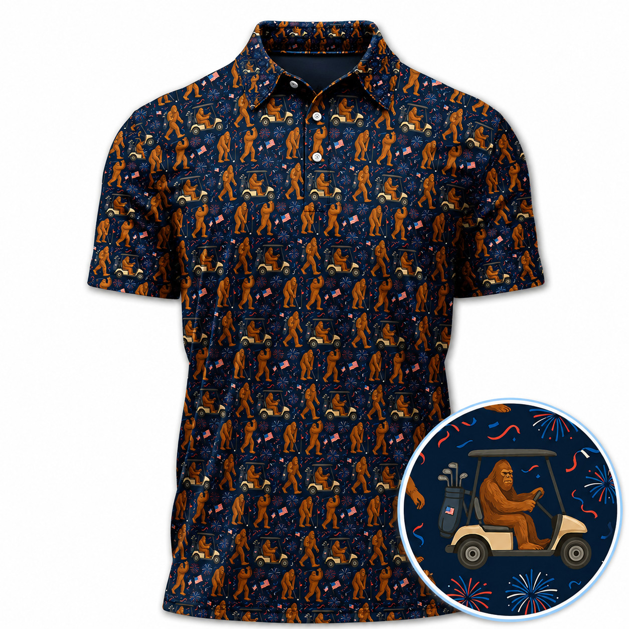 Crazy Patriotic 250 Bigfoot Golf Polo Shirt USA Anniversary (S-5XL)