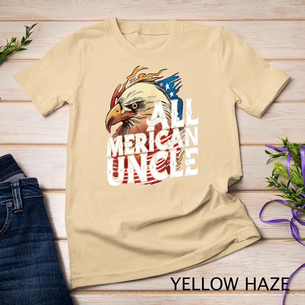 Mens All Merican Uncle 4th of July Day Eagle USA Flag American Unisex T-shirt